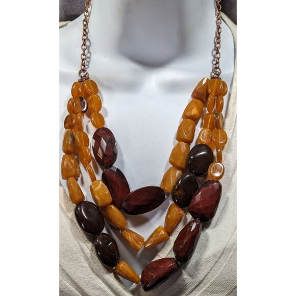 Vintage Retro Chunky Brown Acrylic Beaded Layered Necklace - Picture 4 of 6